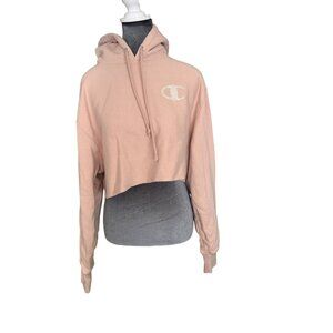 Champion Reverse Weave Cropped Hoodie Sweatshirt S Pink Cotton Blend Womens